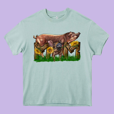 Western Mom With Duroc Pig And Baby Pig Heavy Core Tee Designed By Lillyallendesigns