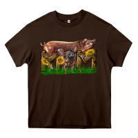 Chocolate Brown Western Mom With Duroc Pig And Baby Pig Heavy Core Tee - LillyAllenDesigns