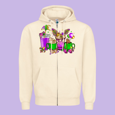Mardi Gras Coffee Cups Zipper Hoodie Designed By Howdyjamesfarm