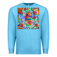 Ocean Blue hippie coffee cups and flowers and peace seamless pattern bbs Premium Sweatshirt - BundleAndBundleShop