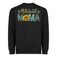 Black Western Blessed Mama with Leopard and Sunflower Heavyweight Sweatshirt - texasbilliewilder