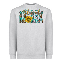 Heather Grey Western Blessed Mama with Leopard and Sunflower Heavyweight Sweatshirt - texasbilliewilder