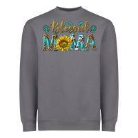 Storm Western Blessed Mama with Leopard and Sunflower Heavyweight Sweatshirt - texasbilliewilder