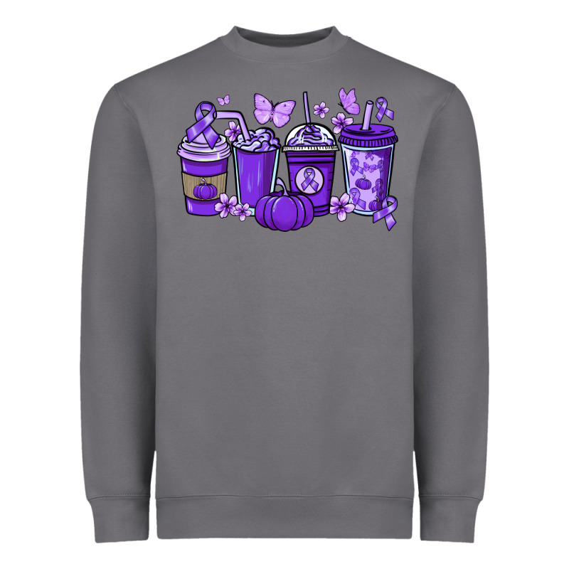 Cancer Coffee Cups Purple Ribbon Heavyweight Sweatshirt by NancyCooperArtShop | Teevron