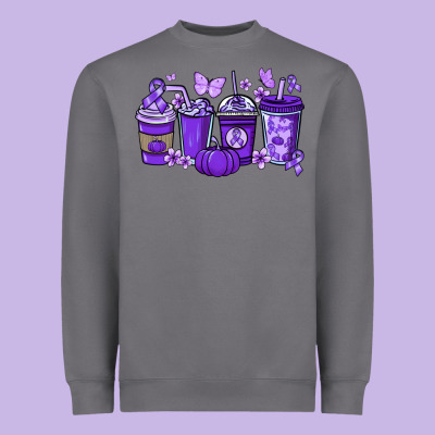 Cancer Coffee Cups Purple Ribbon Heavyweight Sweatshirt Designed By Nancycooperartshop