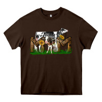 Chocolate Brown Western Holstein Cow And Baby Cow Mom Heavy Core Tee - LillyAllenDesigns