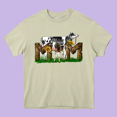 Western Holstein Cow And Baby Cow Mom Heavy Core Tee Designed By Lillyallendesigns