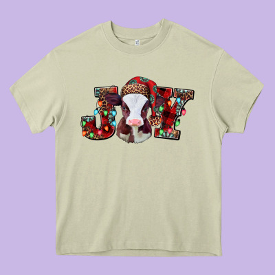 Joy Baby Cow Christmas Heavy Core Tee Designed By Jasminsmagicworld