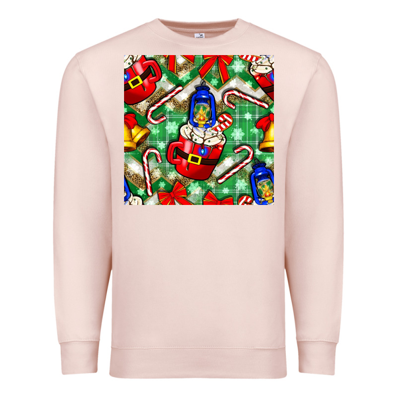 Christmas Coffee Cups Bell And Candy Cane With Leopard And Plaid Premium Sweatshirt by BundleAndBundleShop | Teevron