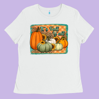 It's Fall Y'all Pumpkins Halloween And Sunflowers Ladies Tee Designed By Jasminsmagicworld