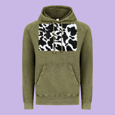 Distressed Black Glitter Cowhide Pattern Vintage Hoodie Designed By Ranaportraitstore