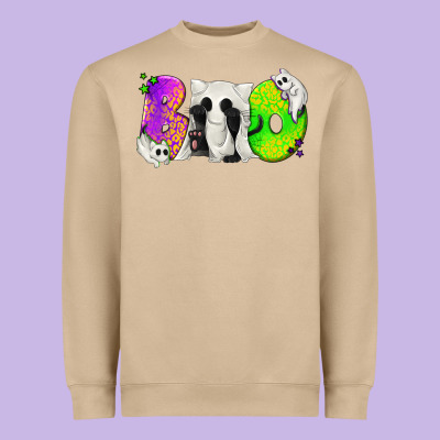 Boo Ghost Cat Heavyweight Sweatshirt Designed By Texasbilliewilder