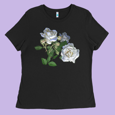White Dawn Rose Ladies Tee Designed By Lillyallendesigns