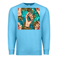 Ocean Blue nail art with leopard and turquoise  gemstone seamless pattern bbs Premium Sweatshirt - BundleAndBundleShop