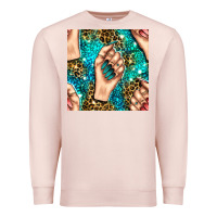 Pale Pink nail art with leopard and turquoise  gemstone seamless pattern bbs Premium Sweatshirt - BundleAndBundleShop