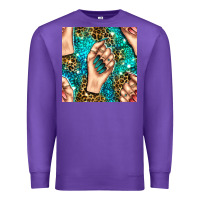 Purple nail art with leopard and turquoise  gemstone seamless pattern bbs Premium Sweatshirt - BundleAndBundleShop