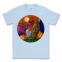 Dusty Blue halloween round Classic Tee - BundleAndBundleShop