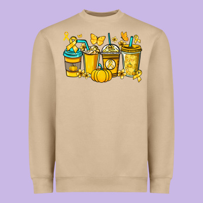 Childhood Cancer Coffee Cups Yellow Ribbon Heavyweight Sweatshirt Designed By Nancycooperartshop