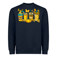 Navy Childhood Cancer coffee cups yellow ribbon Heavyweight Sweatshirt - NancyCooperArtShop