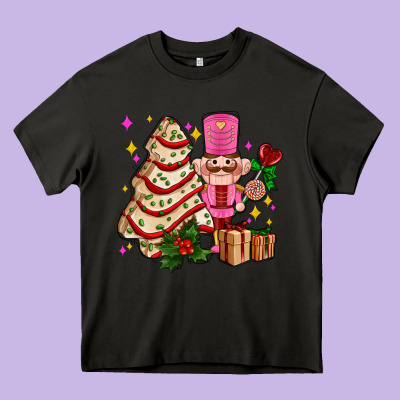 Christmas Tree Cake And Nutcracker With Gifts Ado Heavy Core Tee Designed By Adodesignshop