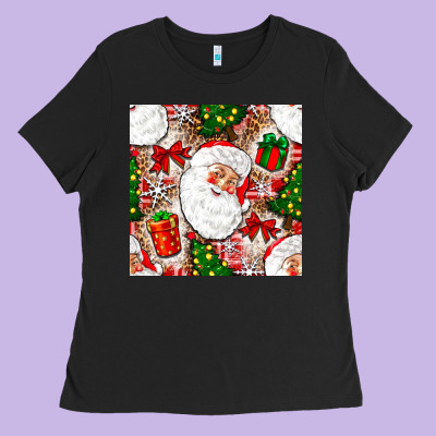 Christmas Santa Claus And Gift Box Ladies Tee Designed By Nancycooperartshop