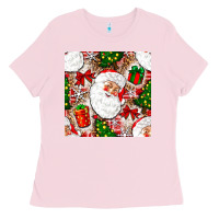Bubblegum Pink Christmas Santa Claus and gift box Ladies Tee - NancyCooperArtShop