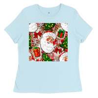 Baby Blue Christmas Santa Claus and gift box Ladies Tee - NancyCooperArtShop