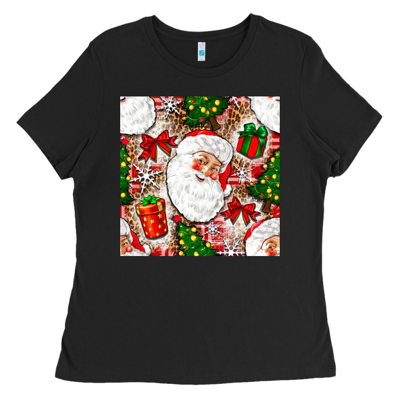 Christmas Santa Claus And Gift Box Ladies Tee by NancyCooperArtShop | Teevron