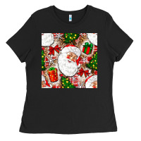 Black Christmas Santa Claus and gift box Ladies Tee - NancyCooperArtShop