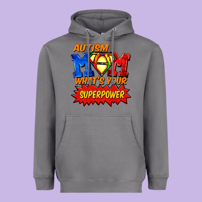Autism Mom What's Your Superpower Mother's Day Heavyweight Hoodie Designed By Fadigitalartstudio