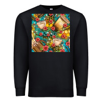 Black honey and bee coffee cup with flowers and leopard seamless pattern bbs Premium Sweatshirt - BundleAndBundleShop