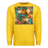 Lemon honey and bee coffee cup with flowers and leopard seamless pattern bbs Premium Sweatshirt - BundleAndBundleShop