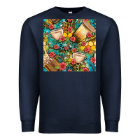 Navy honey and bee coffee cup with flowers and leopard seamless pattern bbs Premium Sweatshirt - BundleAndBundleShop