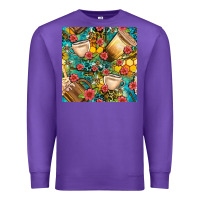 Purple honey and bee coffee cup with flowers and leopard seamless pattern bbs Premium Sweatshirt - BundleAndBundleShop