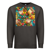 Smoke honey and bee coffee cup with flowers and leopard seamless pattern bbs Premium Sweatshirt - BundleAndBundleShop