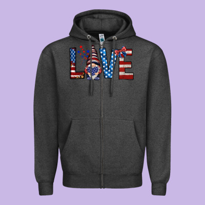 4th Of July Love Gnome Zipper Hoodie Designed By Howdyjamesfarm