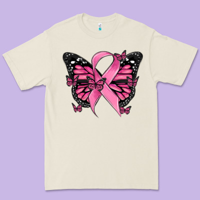 Breast Cancer Ribbon  Butterfly Premium Tee Designed By Maliassmallbusiness