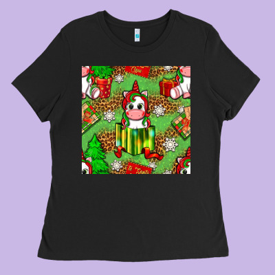 Christmas Unicorn And Gift Box Ladies Tee Designed By Nancycooperartshop