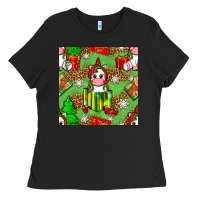 Black Christmas unicorn and gift box Ladies Tee - NancyCooperArtShop