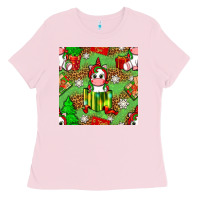 Bubblegum Pink Christmas unicorn and gift box Ladies Tee - NancyCooperArtShop