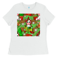 White Christmas unicorn and gift box Ladies Tee - NancyCooperArtShop
