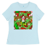 Baby Blue Christmas unicorn and gift box Ladies Tee - NancyCooperArtShop