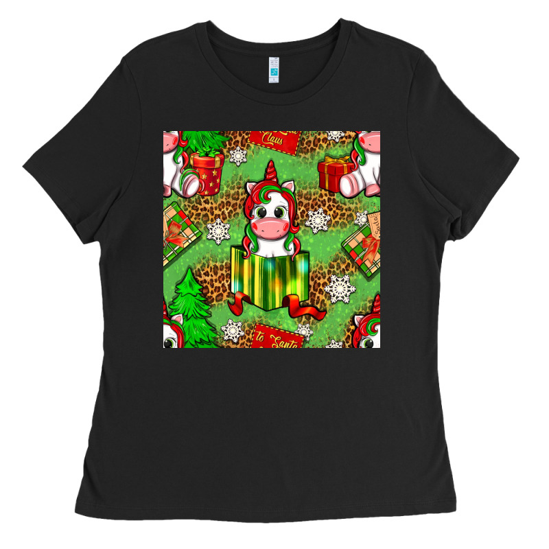 Christmas Unicorn And Gift Box Ladies Tee by NancyCooperArtShop | Teevron