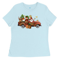 Baby Blue Christmas Truck Elf Santa snowman reindeer Ladies Tee - NancyCooperArtShop