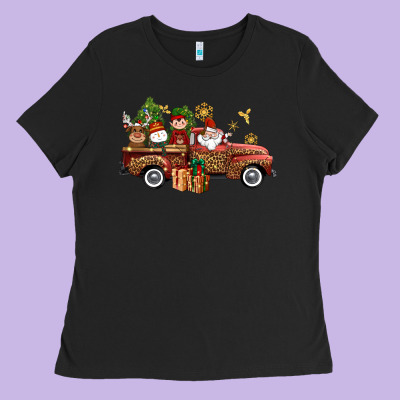 Christmas Truck Elf Santa Snowman Reindeer Ladies Tee Designed By Nancycooperartshop