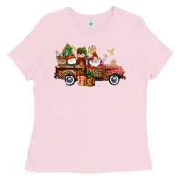 Bubblegum Pink Christmas Truck Elf Santa snowman reindeer Ladies Tee - NancyCooperArtShop