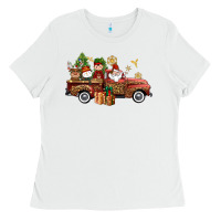 White Christmas Truck Elf Santa snowman reindeer Ladies Tee - NancyCooperArtShop