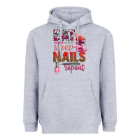 Heather Grey eat sleep nails repeat bbs Heavyweight Hoodie - BundleAndBundleShop