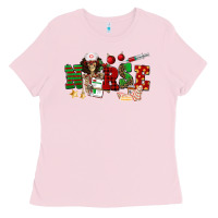 Bubblegum Pink Christmas Nurse Ladies Tee - NancyCooperArtShop