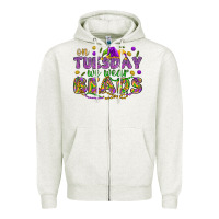 Oatmeal Heather On Tuesday we wear beads Zipper Hoodie - HowdyJamesFarm